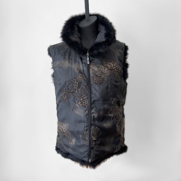 Down Feathers Filled Reversible Quilted Fur Trim Puffer Vest, Size M - Picture 2 of 16
